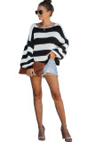 Black and white knitting O Neck Long Sleeve Patchwork Striped Sweaters & Cardigans