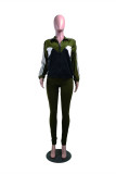 Deep Blue Fashion Casual Patchwork Basic Zipper Collar Long Sleeve Two Pieces