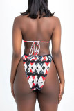 Blue Fashion Sexy Print Basic Swimwears