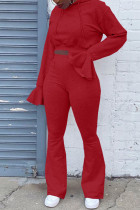 Red Fashion Sexy Casual Street Solid Draw String Flounce Hooded Collar Two Pieces