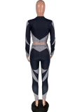 Red Casual Geometric Patchwork O Neck Long Sleeve Two Pieces