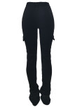 Black Casual Solid Pocket Fold Boot Cut Patchwork Bottoms