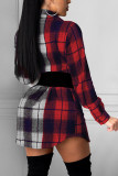 Grey Sexy Plaid Patchwork Shirt Collar A Line Dresses