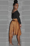 Gold Elastic Fly Mid Asymmetrical Print Leopard A-line skirt Skirts