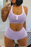 Purple Sexy Solid Split Joint U Neck Sleeveless Two Pieces