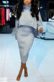 Pink Street Solid Patchwork Turtleneck Long Sleeve Two Pieces