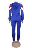 Blue Polyester adult Fashion Active contrast color Patchwork Two Piece Suits Geometric pencil Long Sleeve