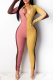 Yellow Casual Color Block Split Joint Zipper Collar Skinny Jumpsuits