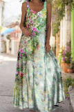 Yellow Sexy Casual Print Patchwork Square Collar Cake Skirt Dresses