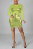 Pink Sexy Print Patchwork O Neck Pencil Skirt Dresses