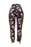 purple Zipper Fly Sleeveless High Print Zippered Hooded Out Patchwork Tassel Hole camouflage penc