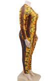 Multi-color Casual Twilled Satin Print Pullovers Pants Basic O Neck Plus Size 