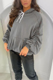 Black Fashion Casual Solid Basic Hooded Collar Tops
