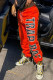 Tangerine Red Casual Sportswear Letter Print Letter Regular Trousers