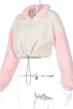 Pink Street Solid Patchwork Turndown Collar Tops