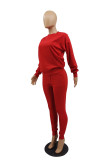 Red Fashion Casual Solid Basic O Neck Long Sleeve Two Pieces