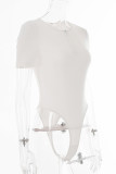 White Sexy Solid Split Joint O Neck Mid Waist Tops