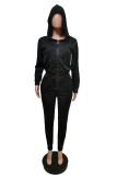 Black Sweet Solid Hooded Collar Jumpsuits