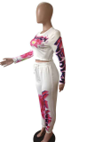 Blue Casual Print Patchwork O Neck Long Sleeve Two Pieces
