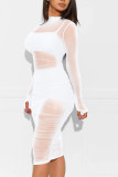 White Cap Sleeve Long Sleeves O neck Pencil Dress Knee-Length Patchwork Print Dresses