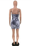 Grey Fashion Sexy Print Backless Spaghetti Strap Sleeveless Dress