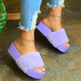 Purple Fashion Solid Color Out Door Plush Slippers