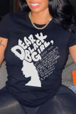 Black Fashion Casual Print Basic O Neck T-Shirts
