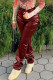 Wine Red Sexy Solid Regular Small Elastic Mid Waist Pencil Bottoms