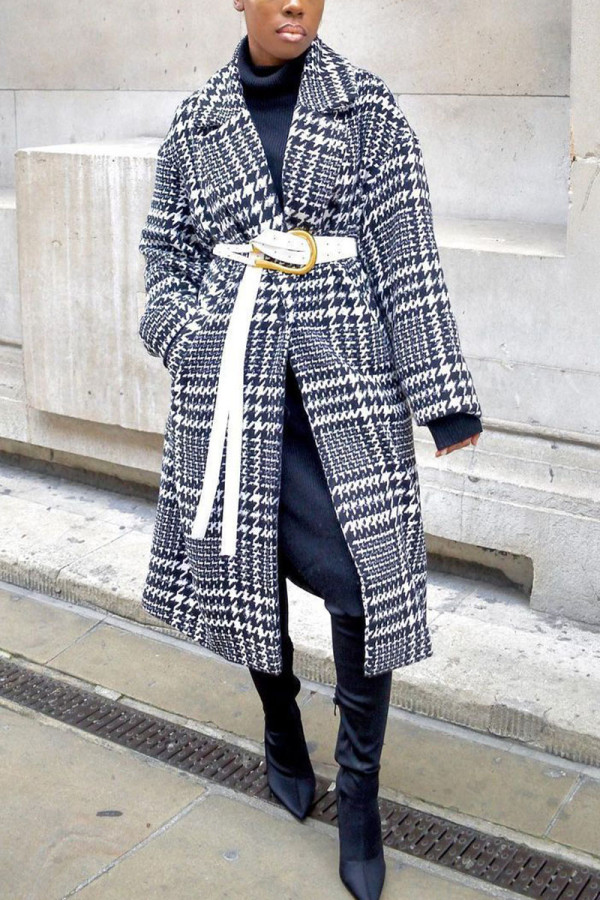 Black Plaid Turndown Collar Outerwear