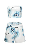 Multi-color Polyester Elastic Fly Sleeveless Mid Print Patchwork Loose shorts