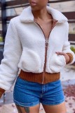 White Fashion Casual Solid Turndown Collar Outerwear