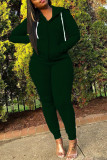 Green Fashion Sportswear Adult Polyester Solid Draw String Hooded Collar Long Sleeve Regular Sleeve Regular Two Pieces