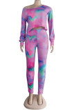 purple Cotton Sexy Two Piece Suits Print pencil Long Sleeve