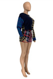 Multicolor Fashion Casual Plaid Print Patchwork Hooded Collar Long Sleeve Two Pieces
