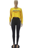 Yellow and blue Fashion Casual Adult Polyester Print Pullovers O Neck Tops