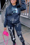 Pink Casual Print Letter Hooded Collar Long Sleeve Two Pieces
