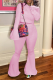 Pink Sexy Solid Patchwork O Neck Long Sleeve Two Pieces