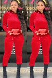 Red Polyester Casual Sequin Solid Two Piece Suits Patchwork pencil Long Sleeve