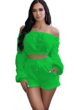 Fruit green Sexy Solid Two Piece Suits Patchwork Straight Long Sleeve