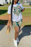 Camouflage Fashion Casual Print Basic O Neck Short Sleeve Two Pieces