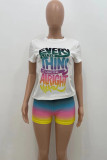 Rose Red Fashion Casual Gradual Change Letter Print Basic O Neck Short Sleeve Two Pieces