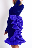 Blue Fashion Casual Solid Patchwork Square Collar Evening Dress