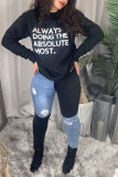 White Casual Letter Print Patchwork O Neck Tops