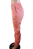 Orange Polyester Zipper Fly Low Solid Draped pencil Pants Bottoms