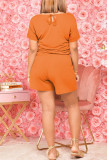 Light Coffee Fashion Casual Solid Basic O Neck Regular Short Sleeve Romper