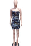 Camouflage Sexy Spaghetti Strap Sleeveless Wrapped chest Step Skirt skirt Print camouflage Club Dres