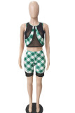 Blue Active Plaid Patchwork pencil Sleeveless Two Pieces