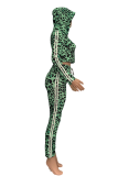 Red Casual Leopard Patchwork Hooded Collar Long Sleeve Two Pieces