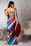 Multi-color Polyester Fashion Sexy Off The Shoulder Sleeveless Wrapped chest Mermaid Sheath Floor-Length Argyle