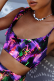 Purple Sexy Print Split Joint Swimwears